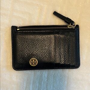 Tory Burch Black Textured Card Holder with Gold Accents